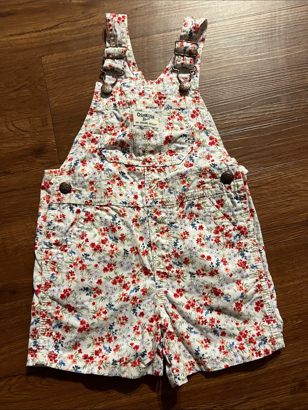 OshKosh B'gosh White Floral Short Overalls